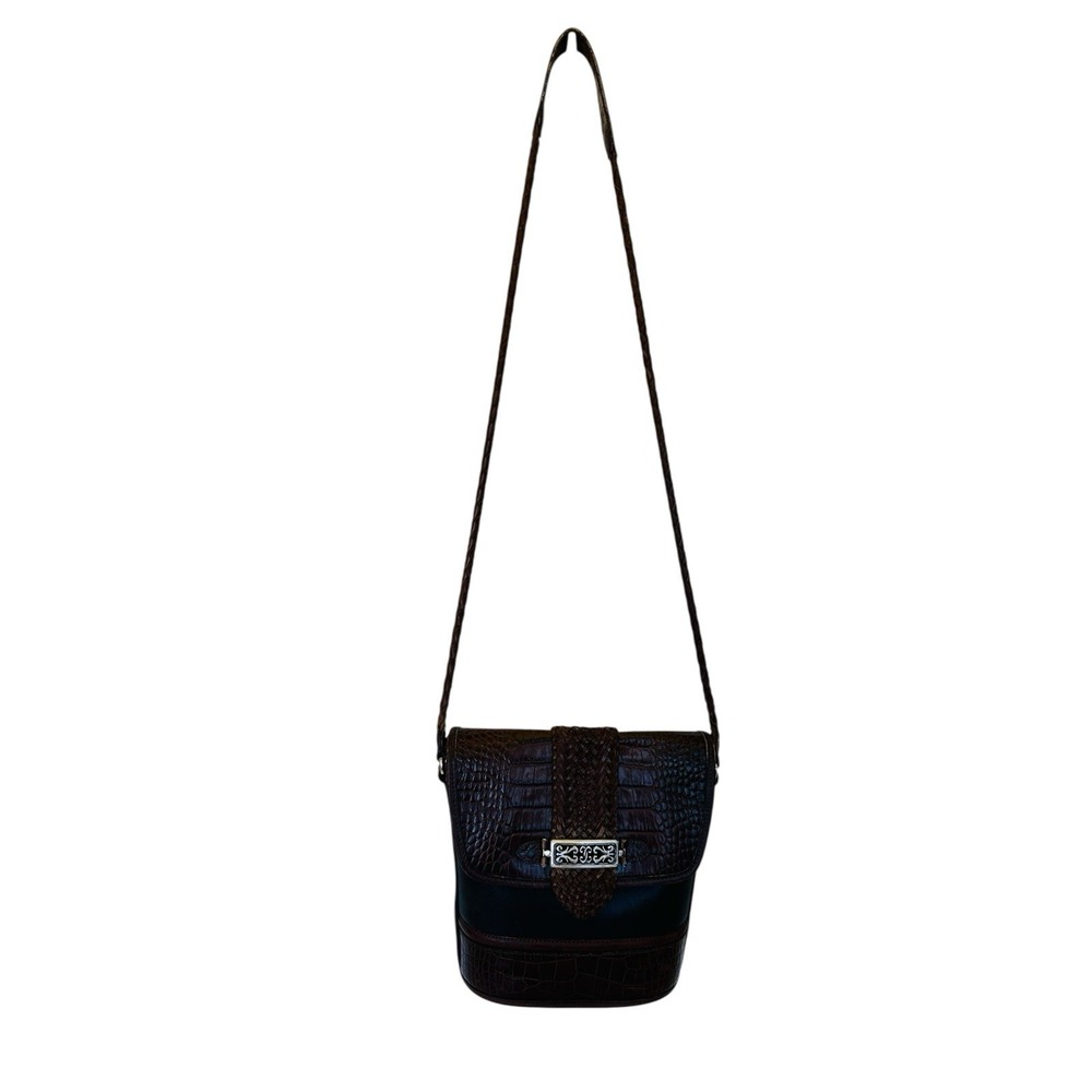 Vintage Brighton Cheryl Crossbody Leather Bag Alligator Embossed Black Brown 90s - Picture 2 of 16